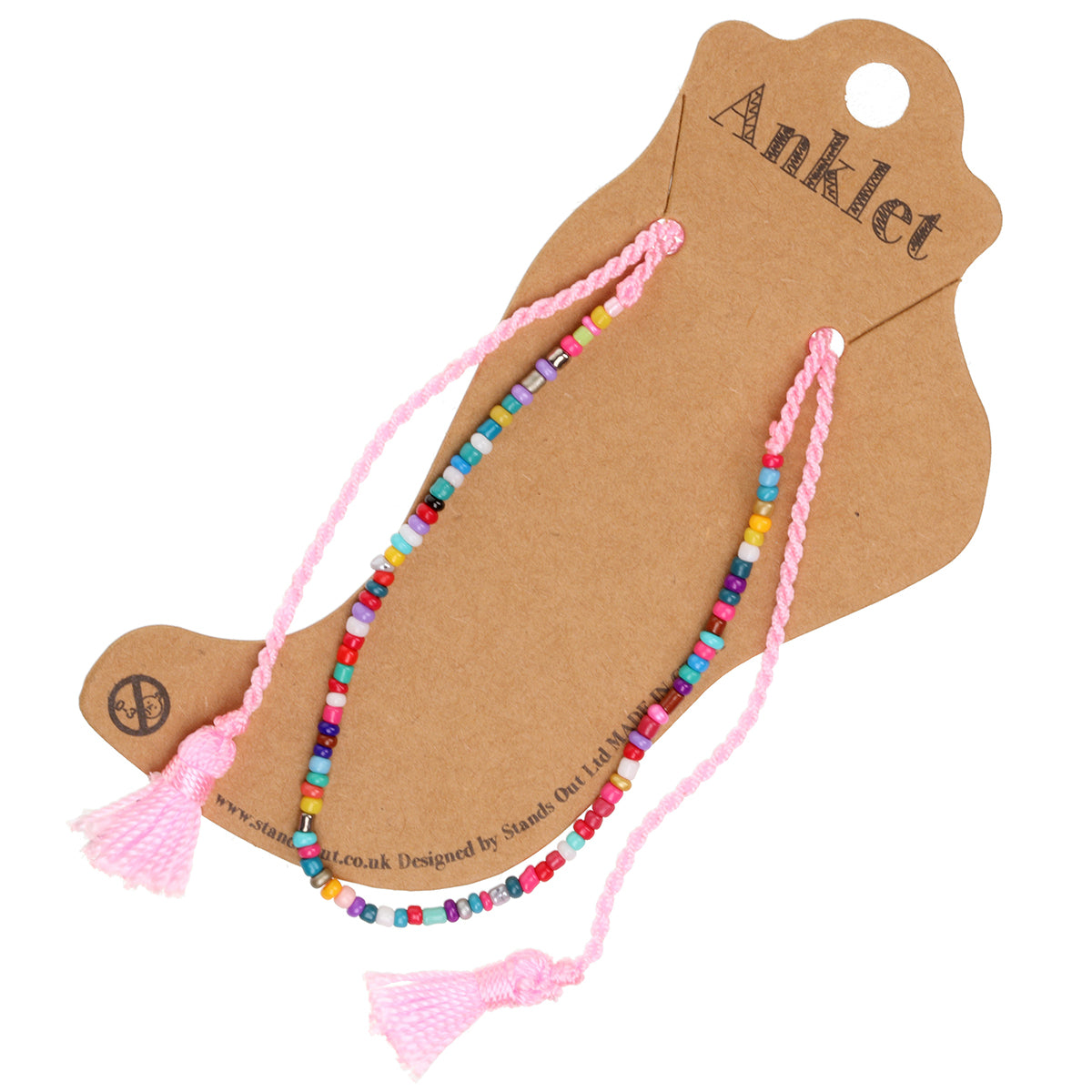 AN6 - Baby Pink And Multicoloured Beaded Anklet