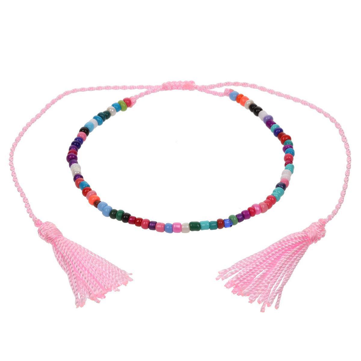 AN6 - Baby Pink And Multicoloured Beaded Anklet
