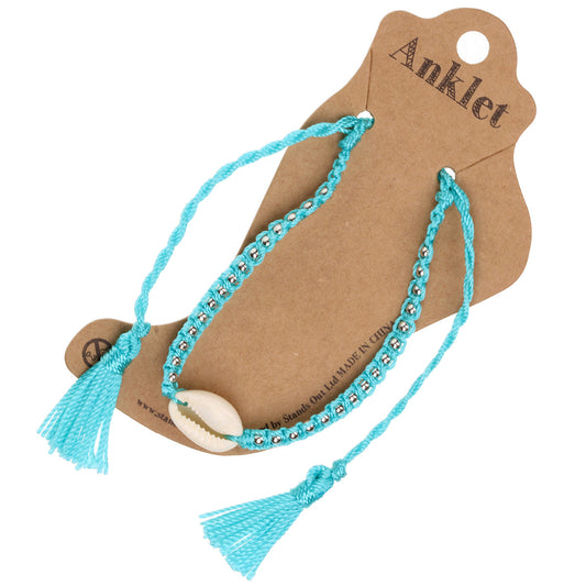 AN8 - Ocean Breeze Anklet - Blue & Silver Beads With A Shell Charm