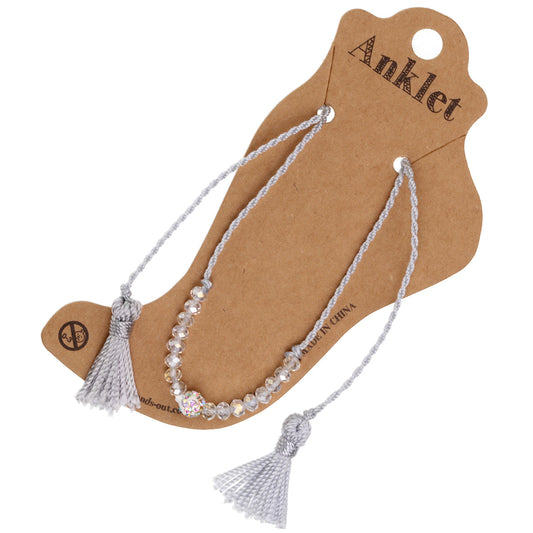 AN9 - Grey Anklet With A Diamante Charm