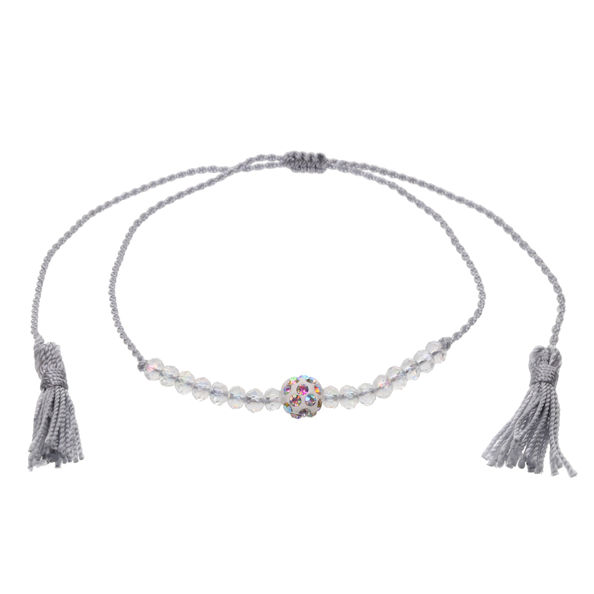 AN9 - Grey Anklet With A Diamante Charm