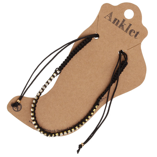 AN13 - Black Braided Anklet With Diamantes