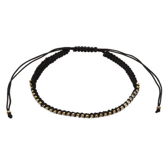 AN13 - Black Braided Anklet With Diamantes