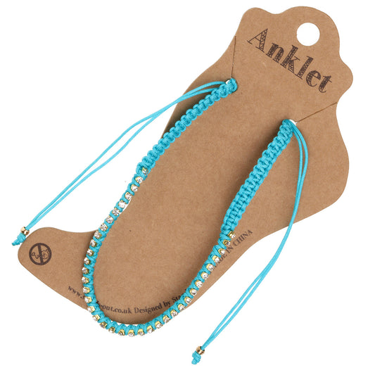 AN14 - Turquoise Braided Anklet With Diamantes