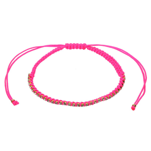 Hot Pink Braided Anklet With Diamantes