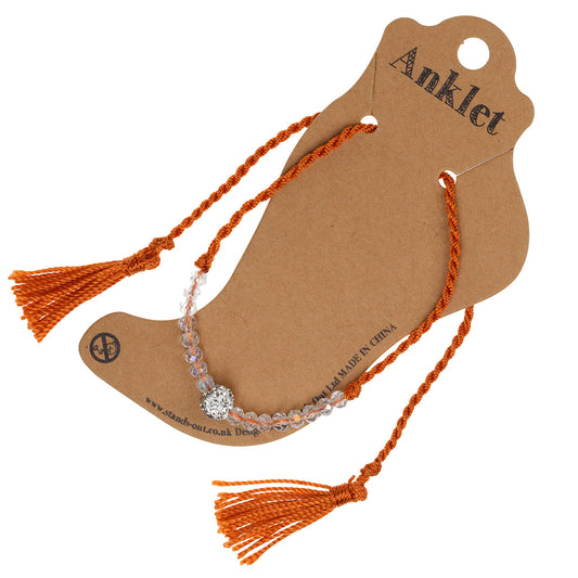 Bronze Anklet With Clear Beads And A Diamante Charm