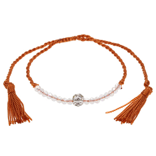 AN17 - Bronze Anklet With Clear Beads And A Diamante Charm
