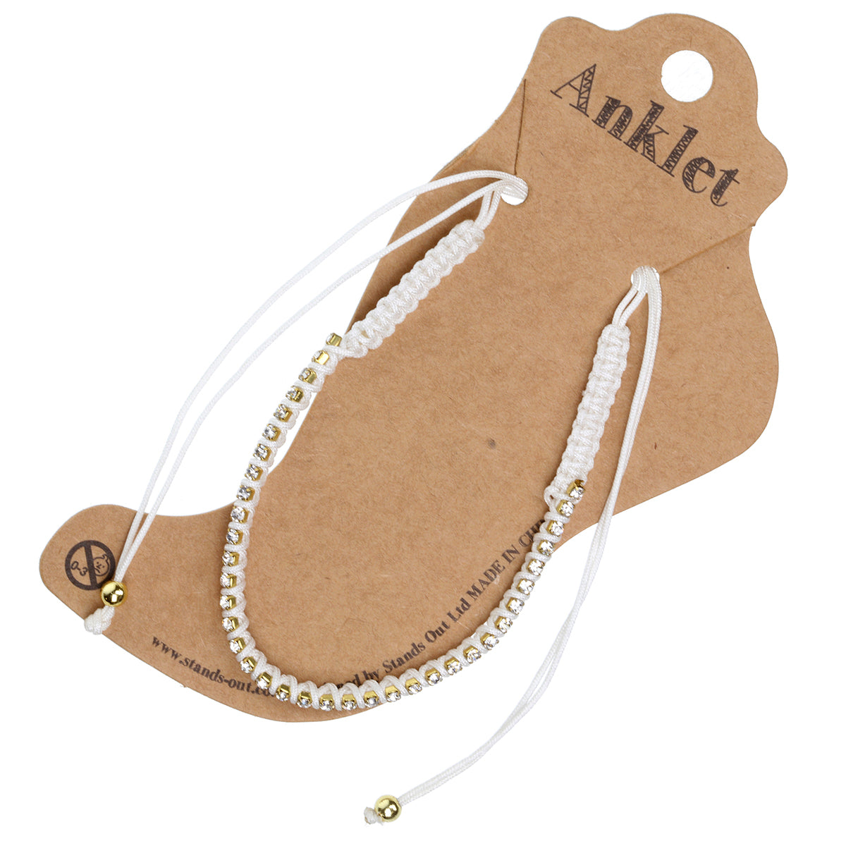 AN18 - White Braided Anklet With Diamantes