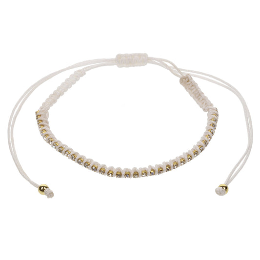 White Braided Anklet With Diamantes