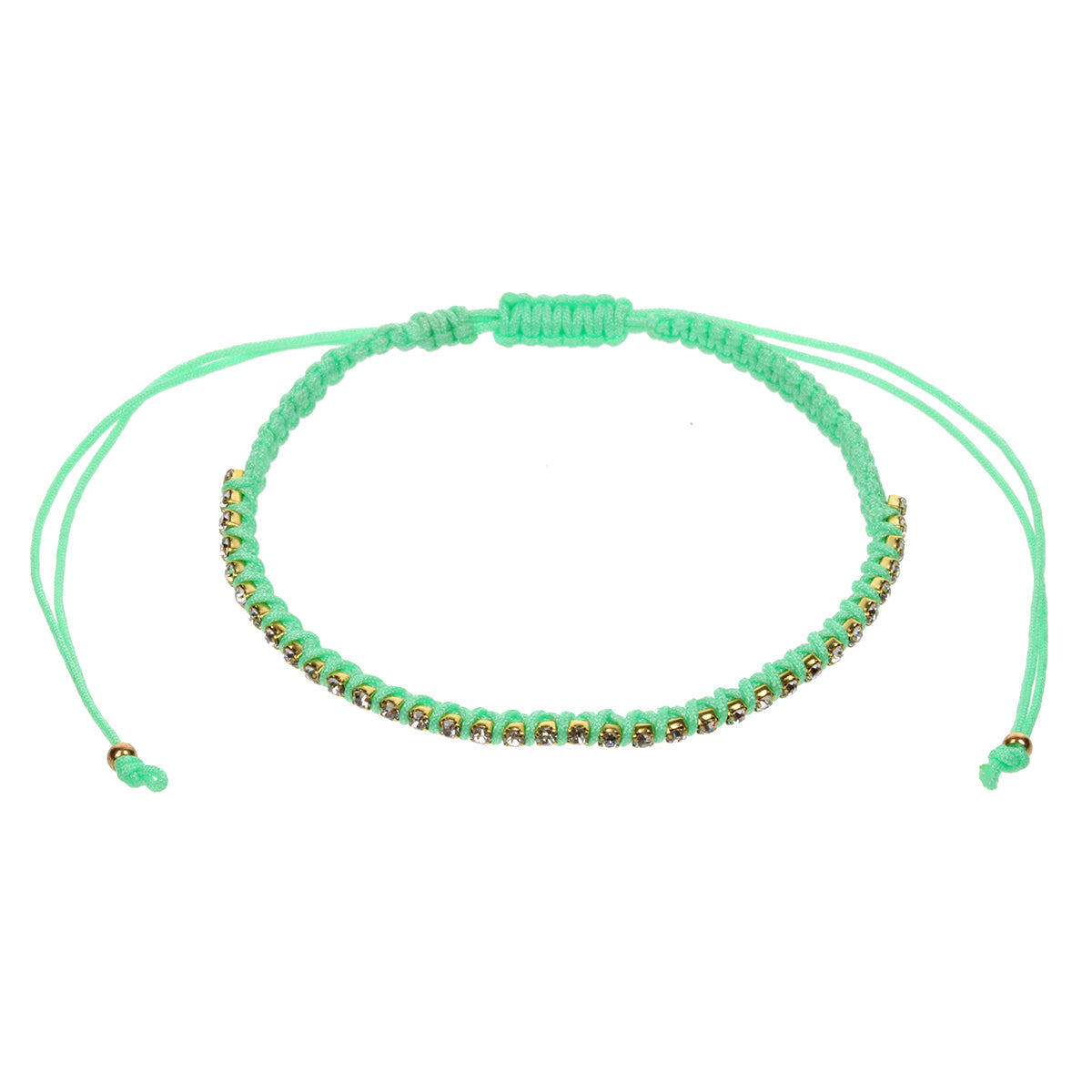 AN20 - Green Braided Anklet With Diamantes