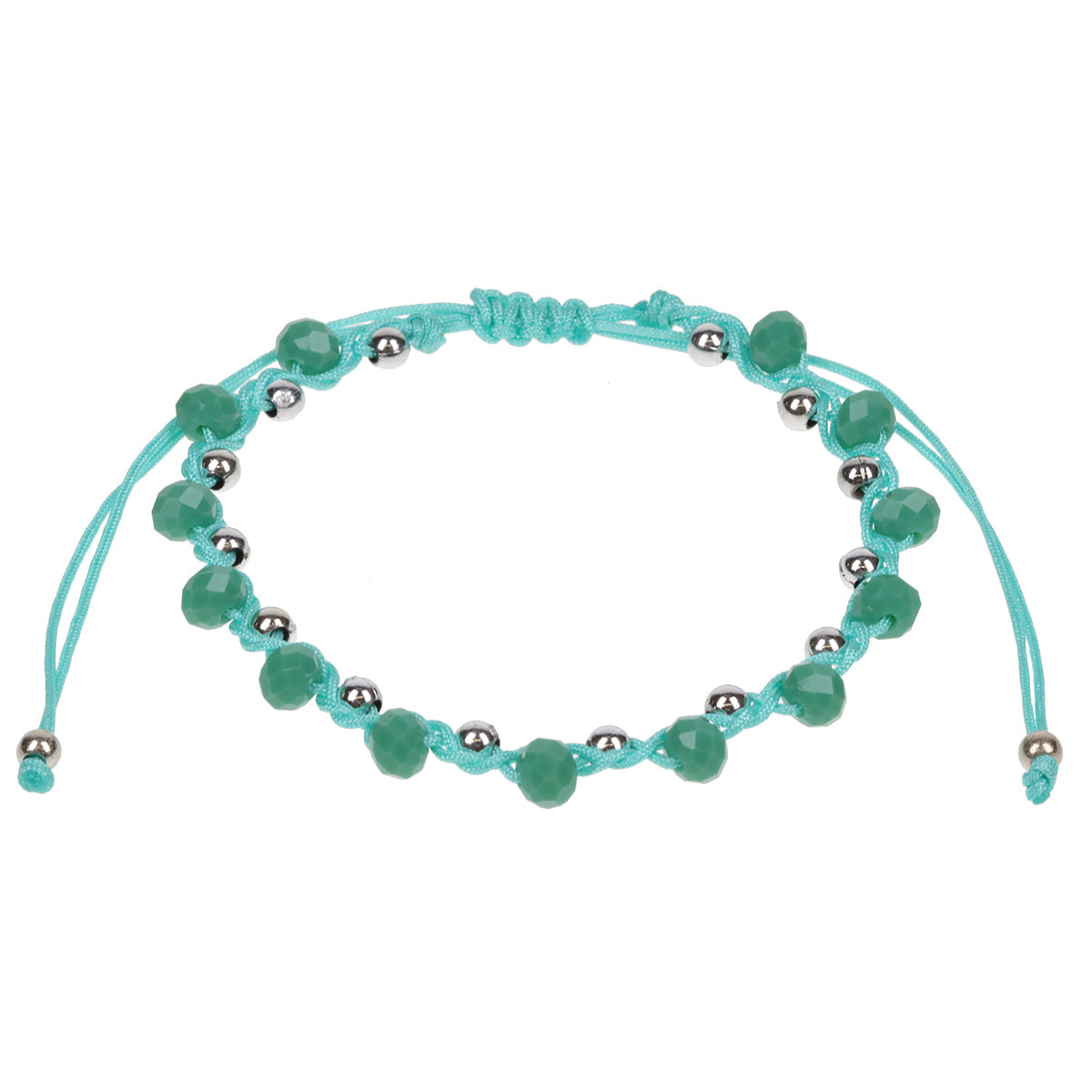 AN23 - Turquoise Braided Anklet With Silver And Green Beads