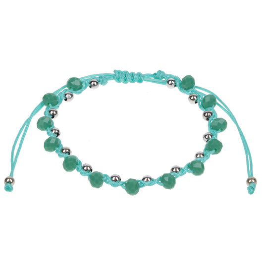 Turquoise Braided Anklet With Silver And Green Beads