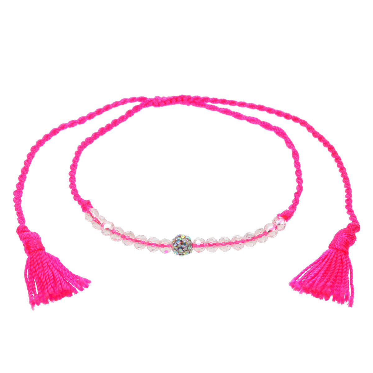 AN26 - Hot Pink Anklet With Silver Beads And Tassels