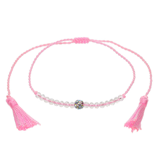 Pink Anklet With Clear Beads And Tassels