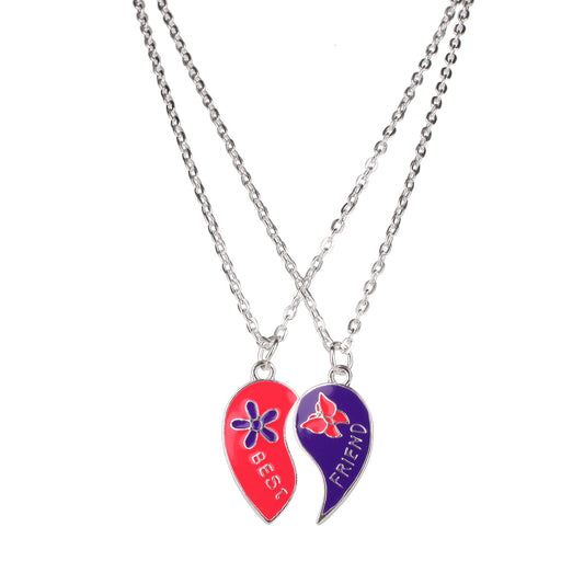 Best Friends Necklace - Split Heart (Butterfly & Flower)