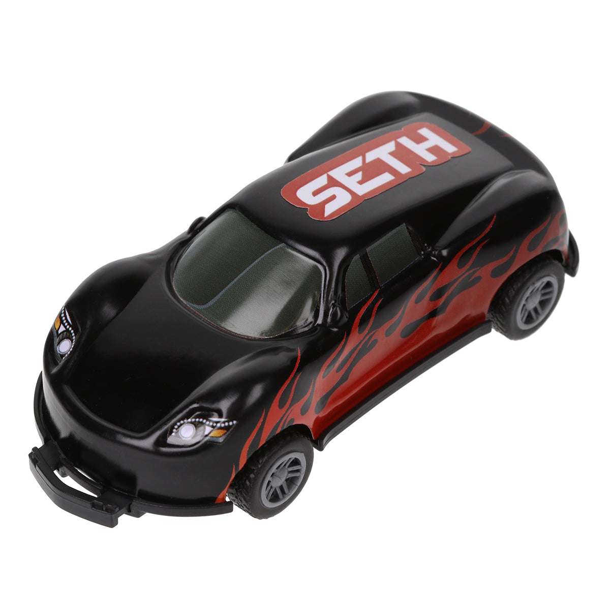 Seth Stunt Rider Personalised 'Seth' Black Toy Stunt Car With Red Flames On The Side ...