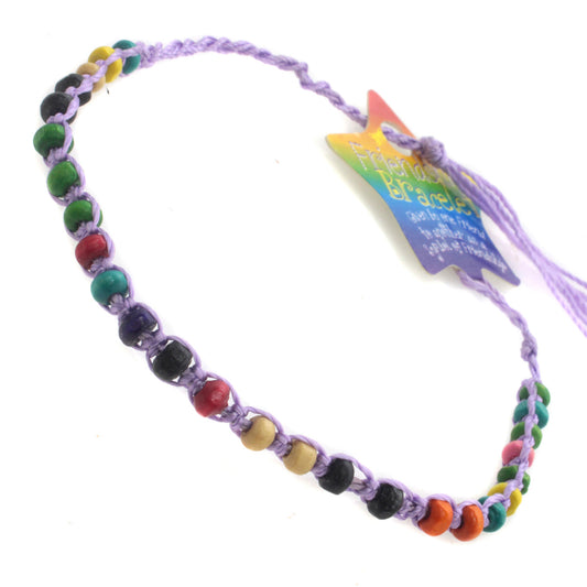 FB-A1 - Purple Beaded Friendship Bracelet With Multicoloured Beads