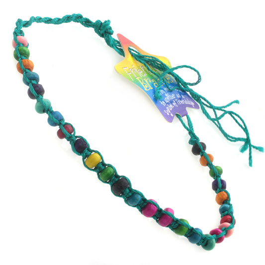 FB-A2 - Turquoise Beaded Friendship Bracelet With Multicoloured Beads