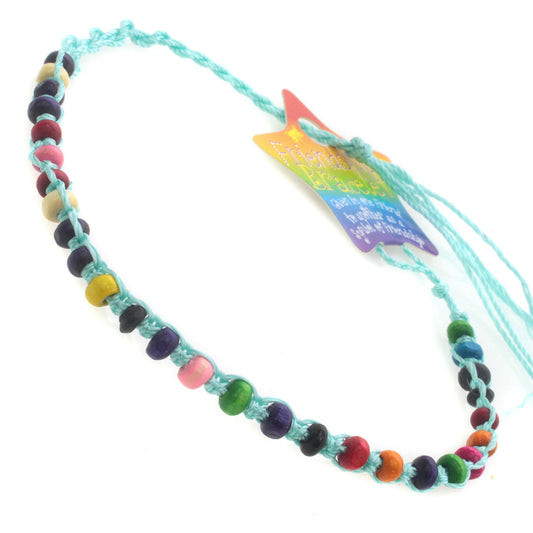 FB-A3 - Aqua Beaded Friendship Bracelet With Multicoloured Beads