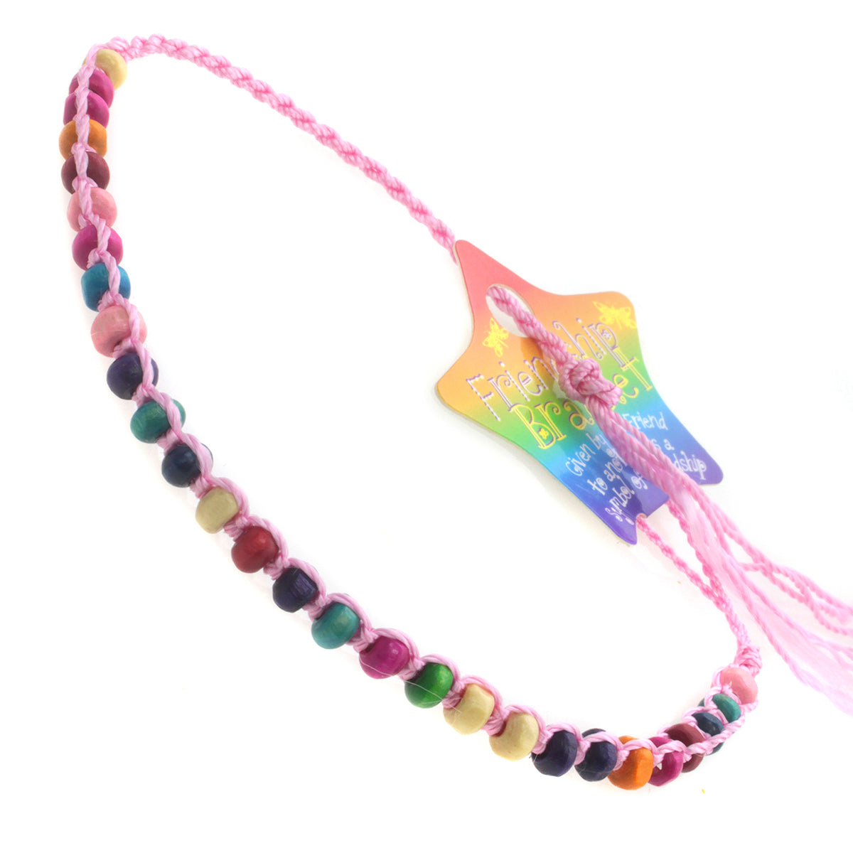 FB-A4 - Baby Pink Beaded Friendship Bracelet With Multicoloured Beads