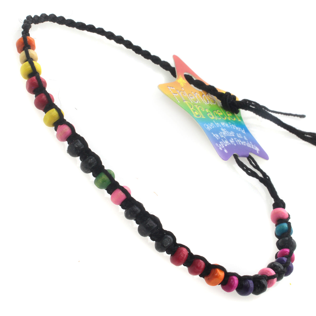 FB-A5 - Black Beaded Friendship Bracelet With Multicoloured Beads