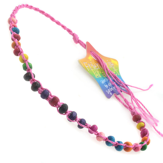 FB-A6 - Pink Beaded Friendship Bracelet With Multicoloured Beads