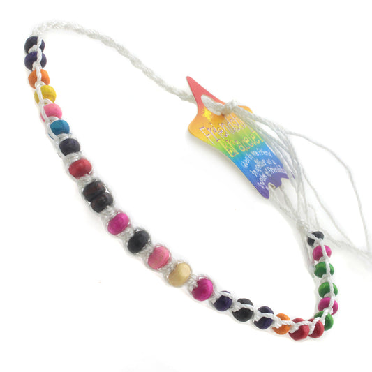 FB-A7 - White Beaded Friendship Bracelet With Multicoloured Beads