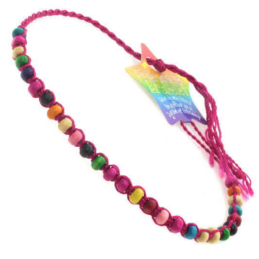 Hot Pink Friendship Bracelet With Multicoloured Beads