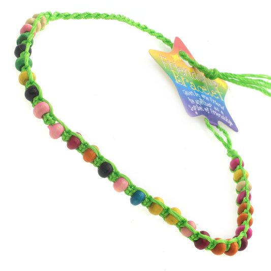 FB-A9 - Green Friendship Bracelet With Multicoloured Beads
