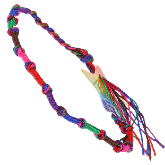 Multicoloured Knotted Friendship Bracelet With Pink, Red And Purple Braids