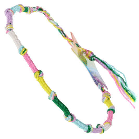 Multicoloured Knotted Friendship Bracelet With Green, Pink And Yellow Braids