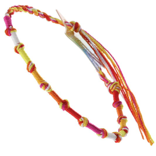 Multicoloured Knotted Friendship Bracelet With Red, Yellow And Pink Braids