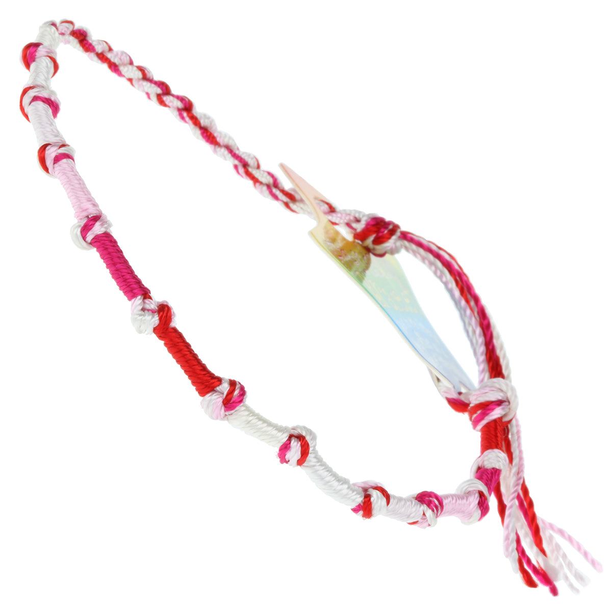 FB-B8 - Multicoloured Knotted Friendship Bracelet With Red, White And Pink Braids