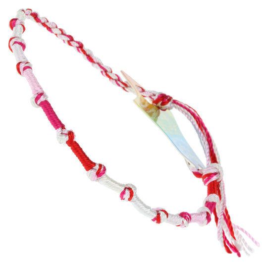 FB-B8 - Multicoloured Knotted Friendship Bracelet With Red, White And Pink Braids