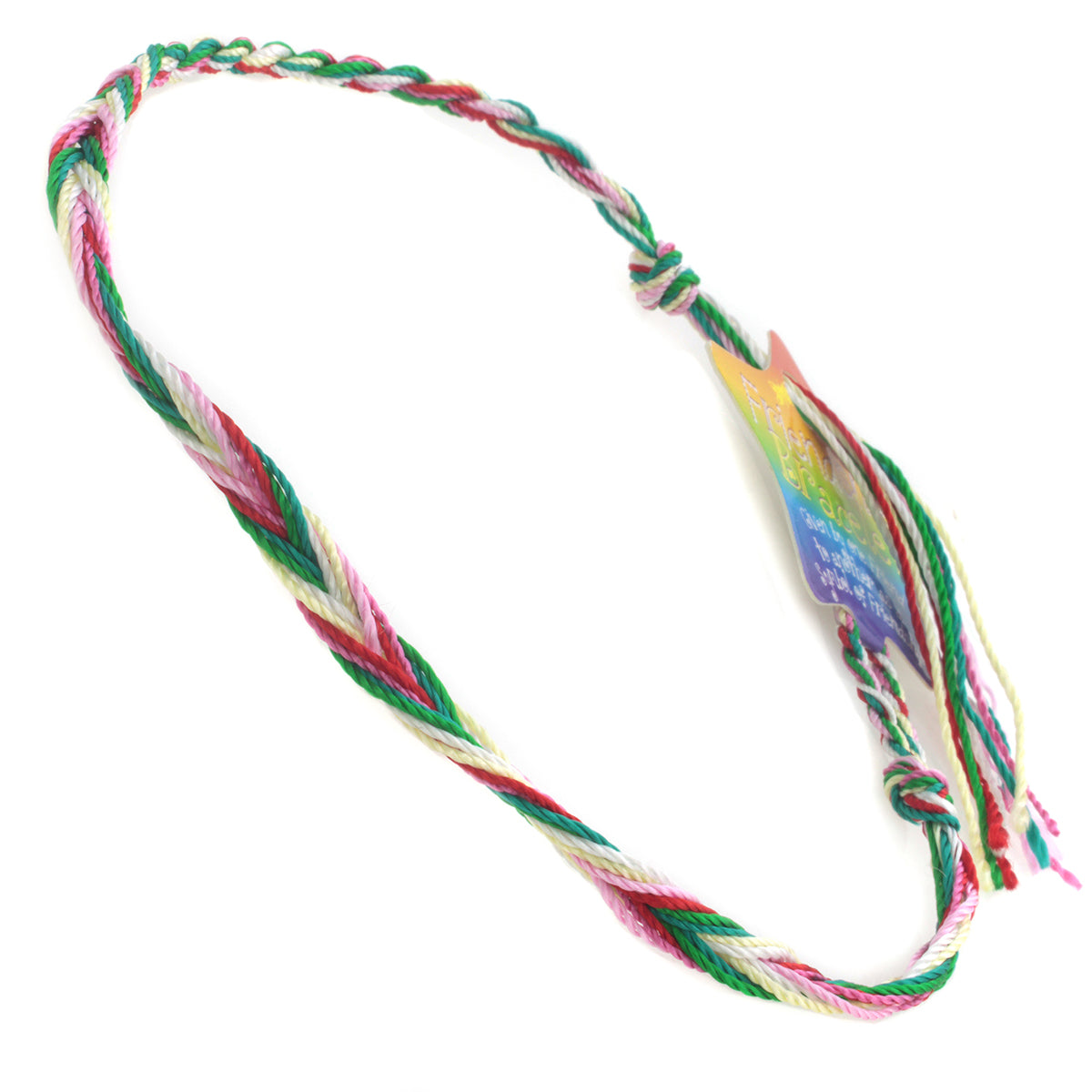 Multicoloured Green, Yellow, Pink And Red Braided Friendship Bracelet