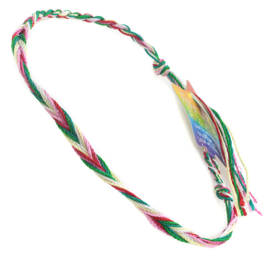 Multicoloured Green, Yellow, Pink And Red Braided Friendship Bracelet