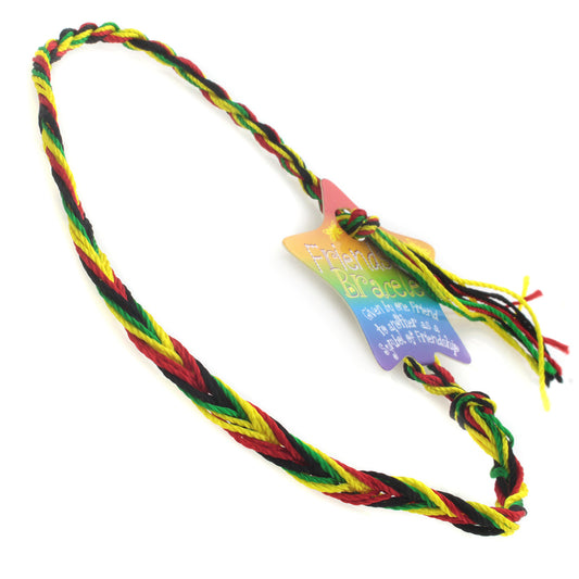 Multicoloured Green, Red, Yellow And Black Braided Friendship Bracelet