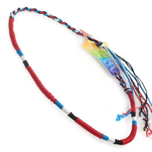 Multicoloured Blue Wrapped Friendship Bracelet With Pink, Aqua And Navy Stripes
