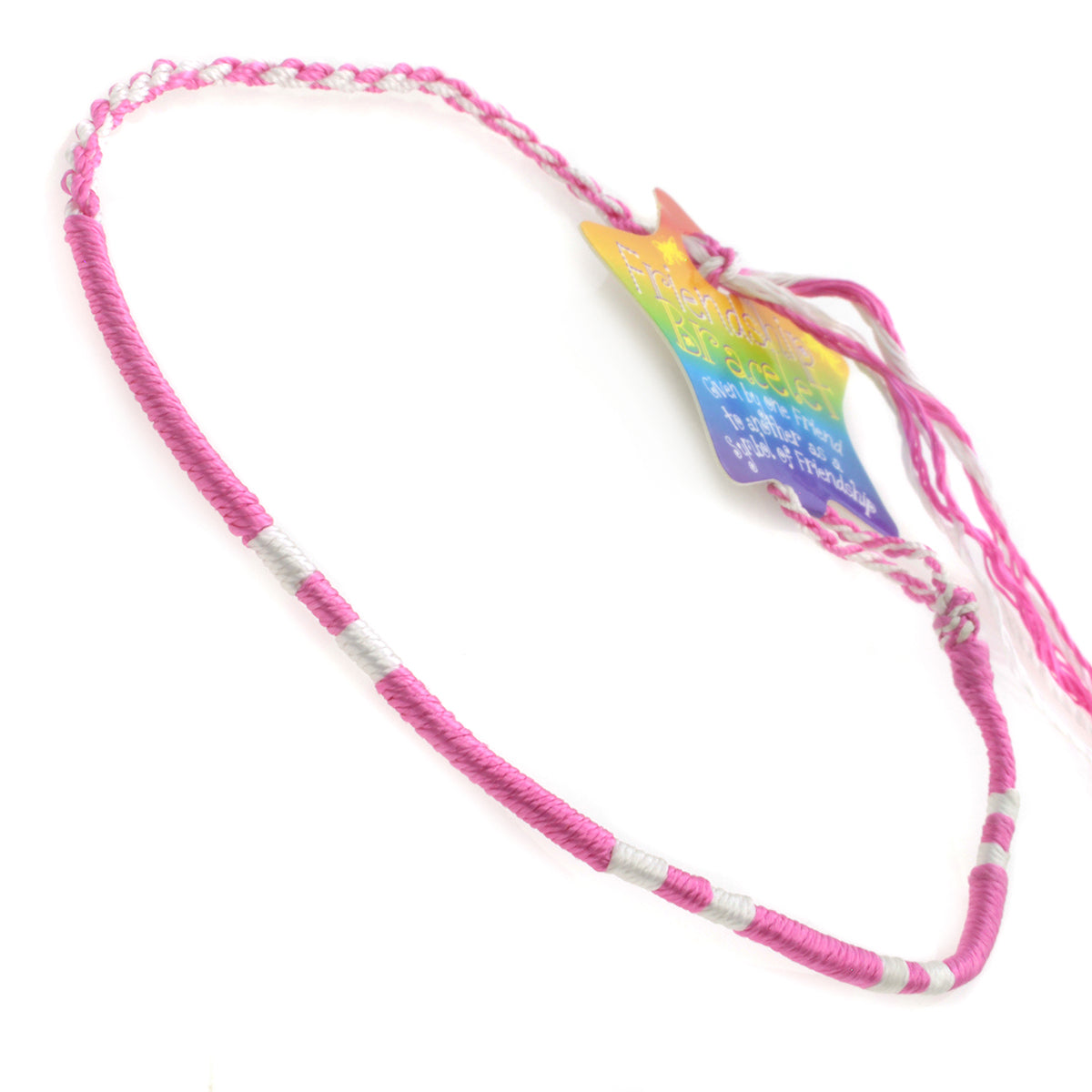 FB-E10 - Multicoloured Pink Wrapped Friendship Bracelet With White Stripes
