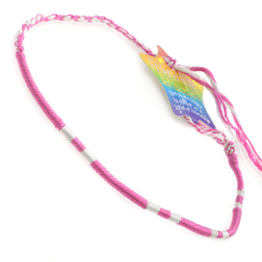 FB-E10 - Multicoloured Pink Wrapped Friendship Bracelet With White Stripes