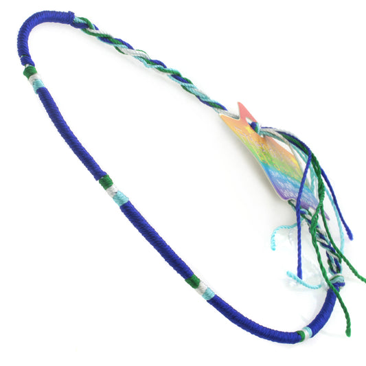Multicoloured Red Wrapped Friendship Bracelet With White, Blue And Black Stripes