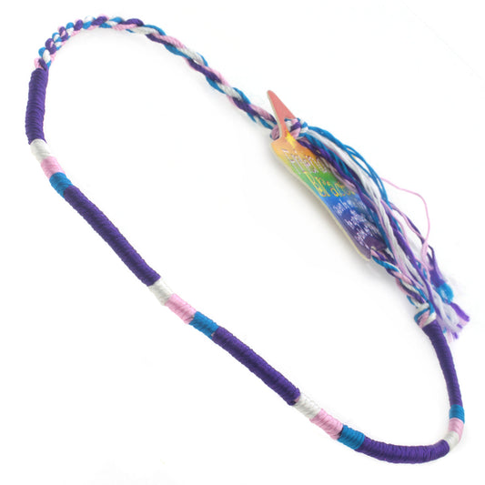 FB-E6 - Multicoloured Pink Wrapped Friendship Bracelet With Blue, White And Black Stripes