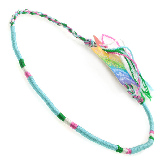 FB-E8 - Multicoloured Black Wrapped Friendship Bracelet With Green, White And Red Stripes