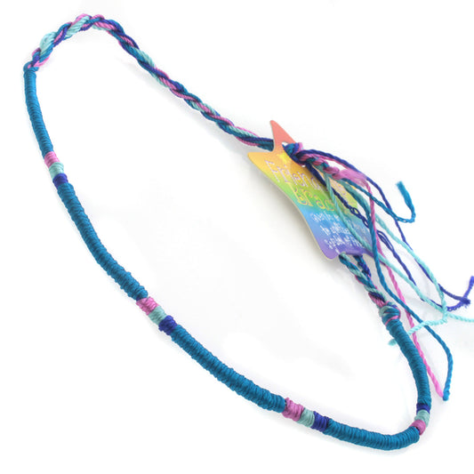 FB-E9 - Multicoloured Sky Blue Wrapped Friendship Bracelet With Green, White And Pink Stripes