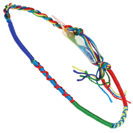 Multicoloured Blue, Green And Yellow Wrapped Friendship Bracelet With Red And Blue Crosses