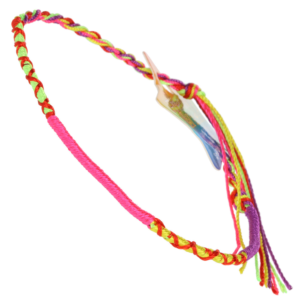 FB-F10 - Multicoloured Pink, Yellow, Green And Purple Friendship Bracelet With Red Crosses