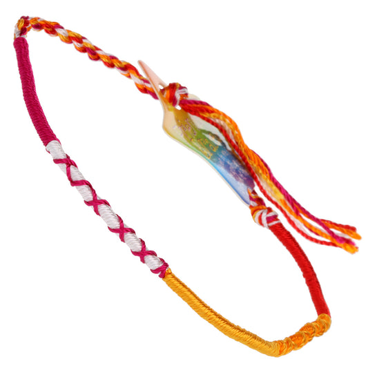 FB-F2 - Multicoloured Pink, Red and Orange Wrapped Friendship Bracelet With Yellow And Pink Crosses