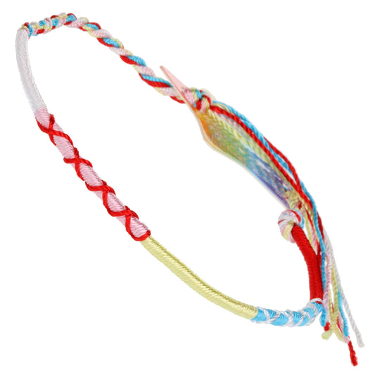 FB-F3 - Multicoloured Yellow, Pink And Blue Wrapped Friendship Bracelet With Red And White Crosses