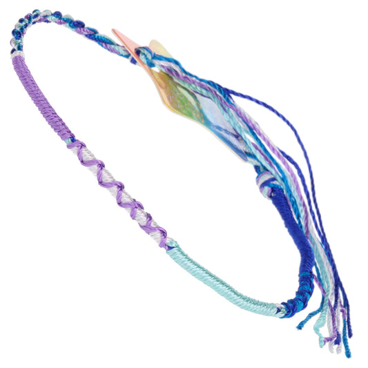 FB-F4 - Multicoloured White, Sky Blue And Blue Friendship Bracelet With Lilac And Navy Crosses