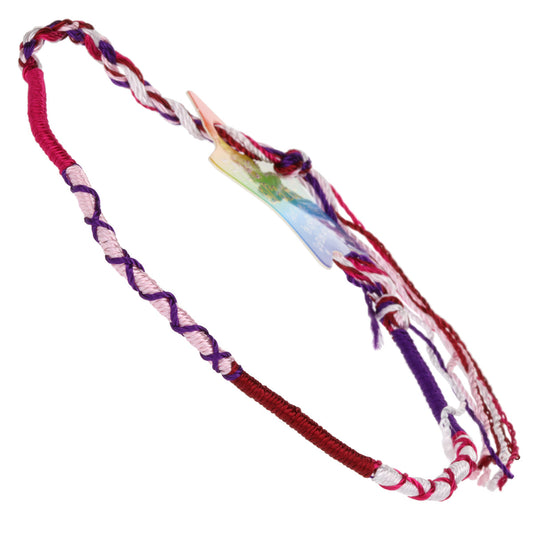FB-F5 - Multicoloured Baby Pink And Red Wrapped Friendship Bracelet With Purple And Pink Crosses